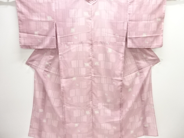 透かし織　変わり市松に重ね菱模様小紋着物